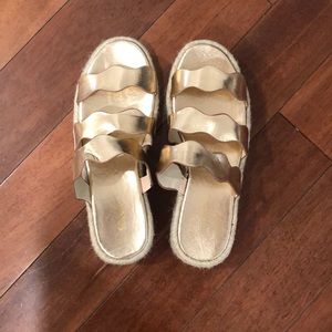 Rose gold platform espadrille wedges